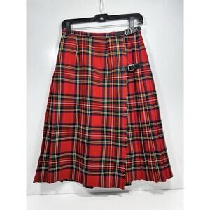 Brendella Women’s Red Tartan Plaid 100% Wool Skirt Size 28 Academia School Girl